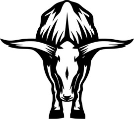 Black and White Stylized Longhorn Skull – Western Cowboy Mascot Logo