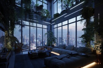 Smart Residential High-Rise with Neon Windows