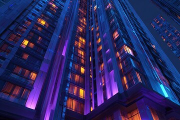 Smart Residential High-Rise with Neon Windows