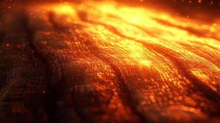 Fiery surface wood-like texture glows with intense orange and yellow light