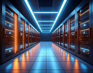 Fototapeta premium Modern server room with neon lighting