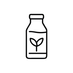 Outline icon a plant based milk jug with leaves bottle
