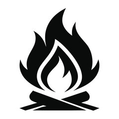 Minimalist Black Campfire Illustration with Wood and Flames on a Light Background