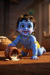 Divine Baby Krishna Eating Makhan