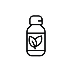 Outline icon herbal capsule bottle with two leaves vector