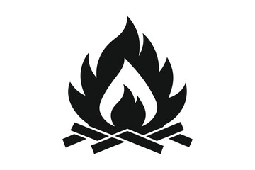Bold Black Campfire Icon with Crisscrossed Logs Illustration for Camping and Outdoor Designs