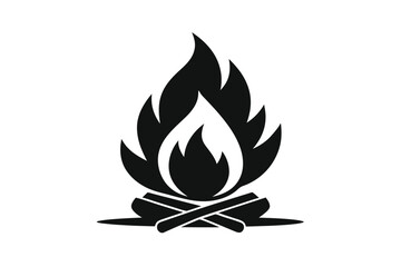 Black Campfire Silhouette Bonfire with Flames, Campfire Wood, Outdoor Fireplace Design Element