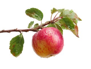 apple on a branch on white background