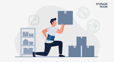 Careless Lifting Leads To Back Pain While Organizing A Storage Room