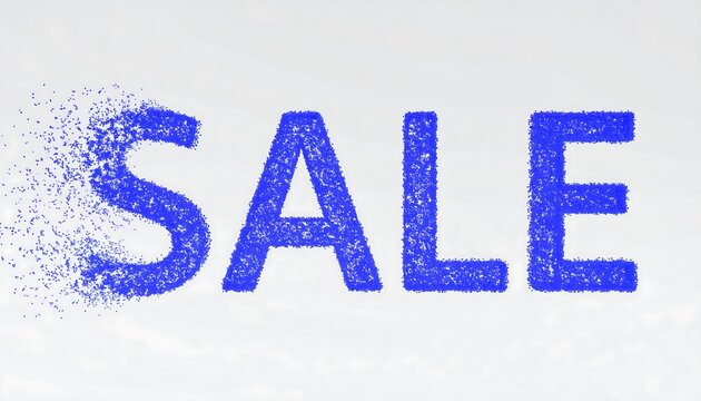 Blue SALE word disintegrating, particle effect