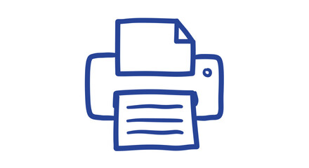 Printer with paper and document illustration in blue outline style. jammed printer paper 