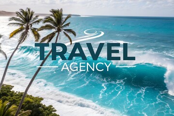 Text Travel Agency Logo ocean palm trees beach tour resort holiday concept booking agency service design cruise vacation marketing trip template background hotel art travel tickets company banner