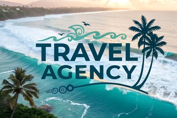 Text Travel Agency Logo ocean palm trees beach template background marketing cruise travel holiday concept agency resort company hotel service booking tour tickets nature vacation banner trip art