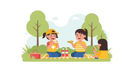 Obraz premium Cheerful Girls Enjoying A Picnic Amidst Nature's Embrace In Summertime
