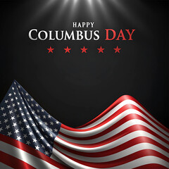 Naklejka premium Happy columbus day celebration with waving american flag and spotlight effect