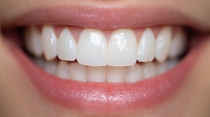 Fototapeta premium Close-up of a smiling mouth, showing straight, white teeth and pink lips