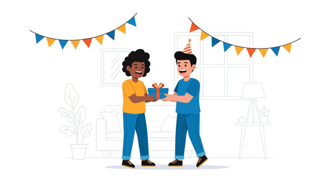 Cheerful Moment Of Giving Birthday Gift To Friend On Festive Party