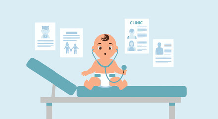 Cute Baby Doctor Roleplay on Medical Examination Couch in Pediatric Clinic