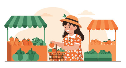 Cute Girl Enjoying Fresh Produce at the Local Farmers Market Stalls