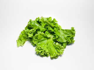 Fresh green lettuce leaves on white background. Perfect for healthy food concepts, organic produce, vegetarian diet, or grocery product mockups. Isolated and high resolution