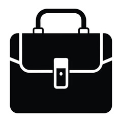 Stylized Black Briefcase Icon with Handle, White Outline, Central Clasp Detail