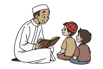 Cartoon man with beard and blue hat working at a wooden well with a bucket