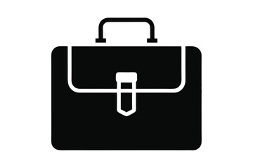 Simple Black Briefcase Icon with Flap Closure and Handle for Business or Travel Needs