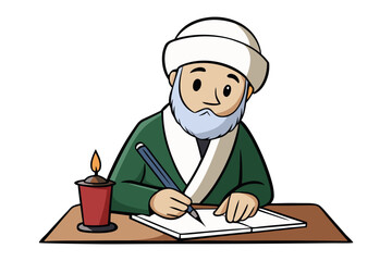 Man harvesting dates from palm trees in a sunny desert landscape illustration