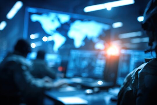 Mockup of awareness campaign in a military operations center during conflict