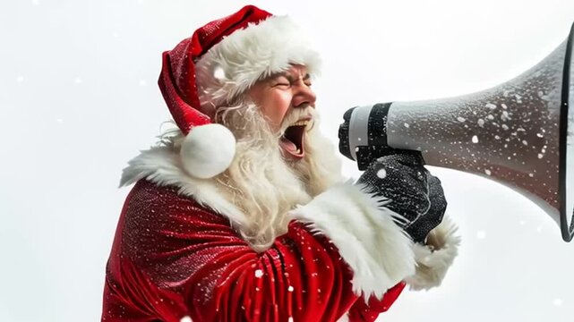 Santa Claus shouting into a megaphone