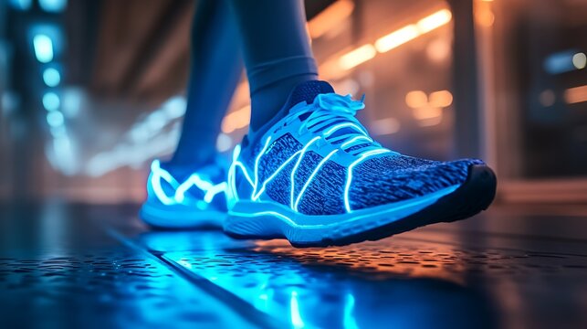 Workout shoes glowing with power surge lines