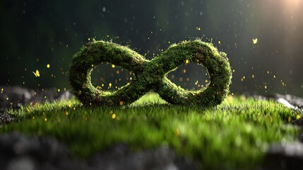 Mossy infinity symbol on grass with ethereal glow