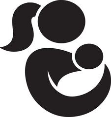 Minimalist Silhouette Depiction of Mother Embracing Child Symbolizing Maternal Love and Nurturing Bond in Timeless Black and White