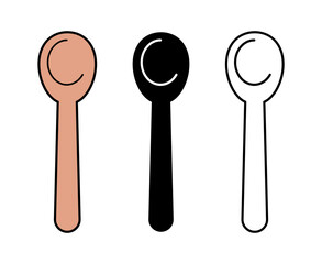 Three artistic spoons in diverse colors: beige, black, and white, showcasing stylish minimalism.