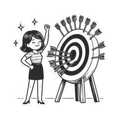 Minimalist success illustration of hitting the target and celebrating victory, vector