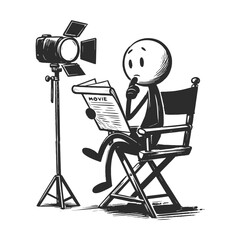 Minimalist illustration of film director in creative moment holding script with studio light, vector