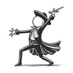 Martial arts themed minimalist drawing of hero in action, vector