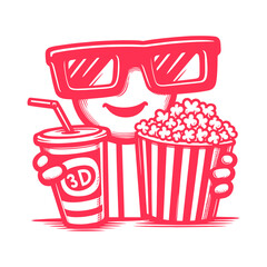 Playful cinema-themed character illustration with transparent background, vector