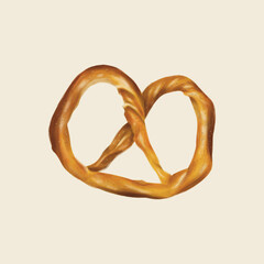 Illustration Appetizing traditional Bavarian pretzel baked bun isolated on the bright solid fond plain beige background