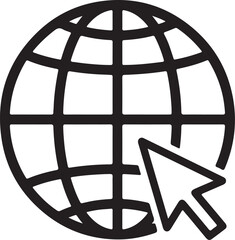 Globe with Cursor Icon Symbolizing Internet Access and Global Connection in a Simple Black and White Design