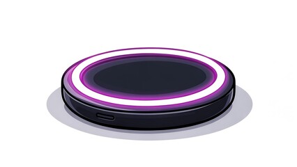 Sleek, modern wireless charging pad with purple and white glowing accents