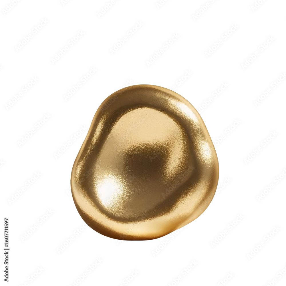Poster isolated shiny golden nugget with smooth surface and organic shape on a plain solid background view 