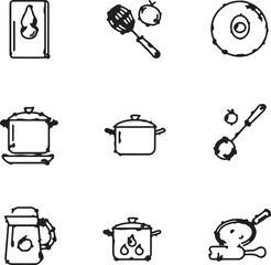 Hand Drawn Kitchenware Icons Baking Cooking Utensils Illustration Vector Art Line Work Collection for Culinary Designs