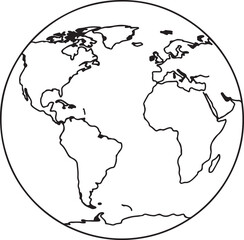 World Map Outline Depicting Continents Europe, Africa, North and South America, with a Simple Aesthetic and Clear Black and White Design