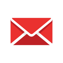 Red Envelope Icon with White Accents Flat Design Isolated on White Background.