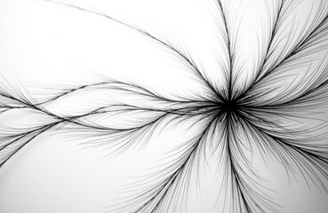 Obraz premium Abstract black lines radiate outward from a central point creating a dynamic, intricate pattern on a white background