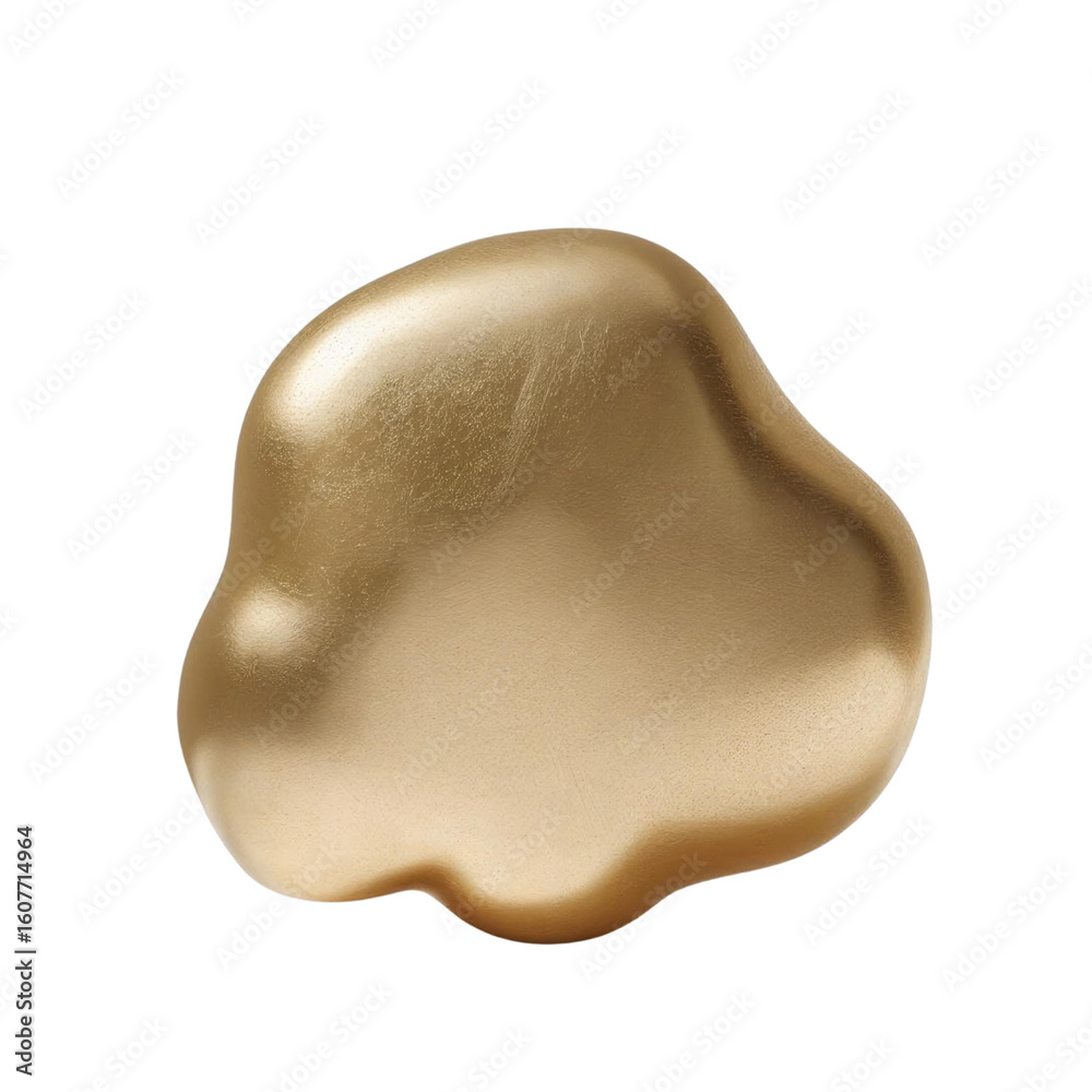 Poster isolated close up of golden blob with smooth surface and shiny highlights on a neutral background on