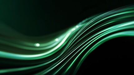 Futuristic curved green wave lines smooth light trail