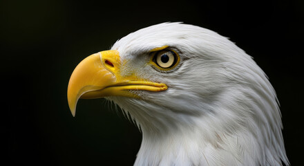 Fototapeta premium Majestic bald eagle s intense gaze against a dark moody background