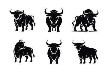 Black bull silhouettes powerful stance majestic horns bulls cattle